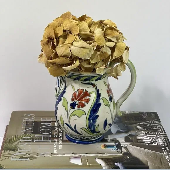 Vintage Floral Italian Ceramic Bud Vase With Handle Multi Flowers Artist Signed - Picture 1 of 16